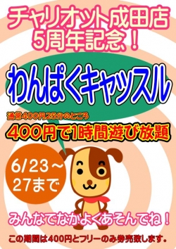 ５周年記念（わんぱく１時間４００円サービス）